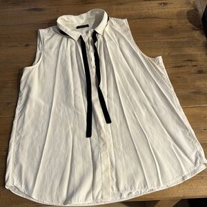 COPY - White Sleeveless Blouse with Black Ribbon